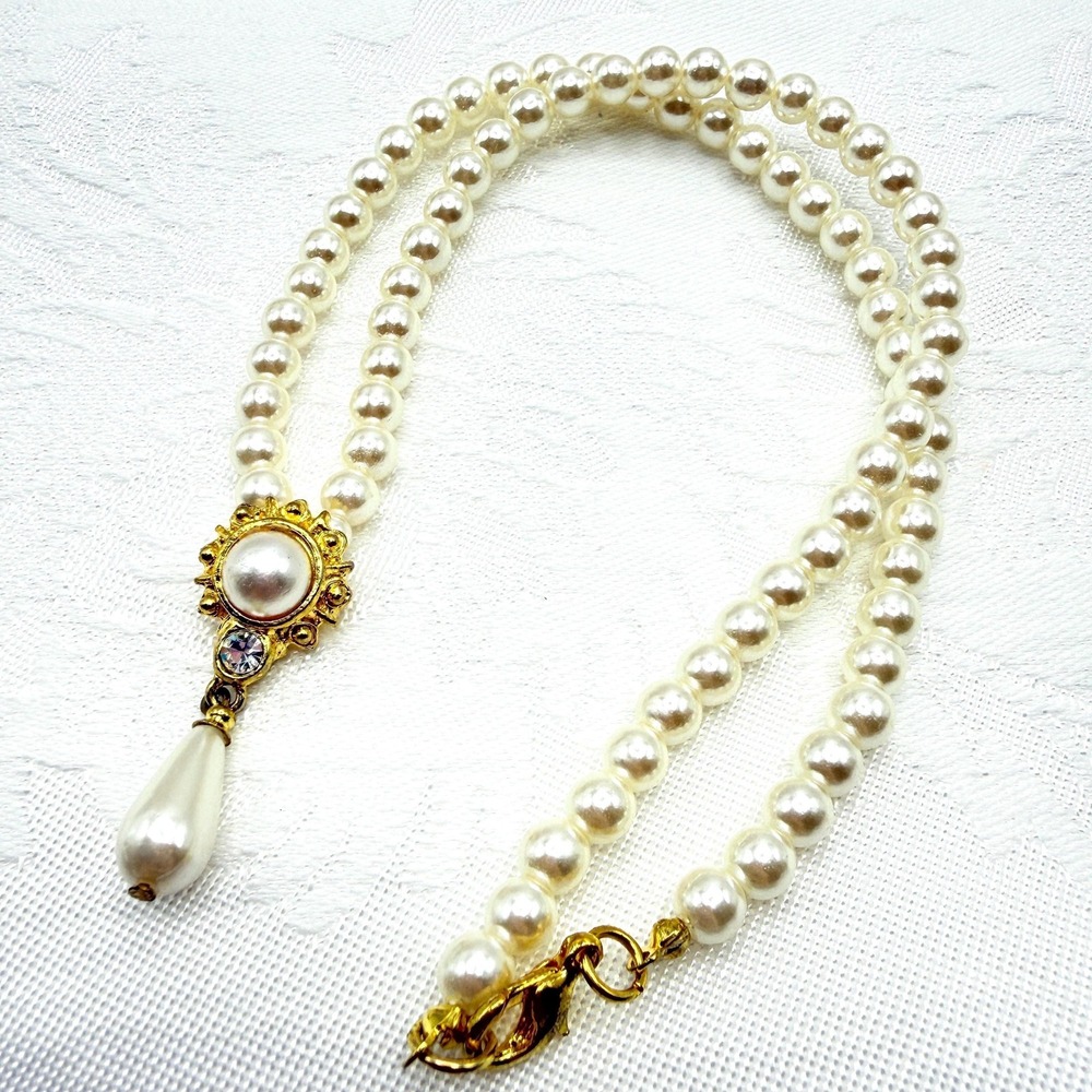 Vintage 17"‎ 6 mm Faux Pearl Coquette Victorian Revival Pendant Necklace